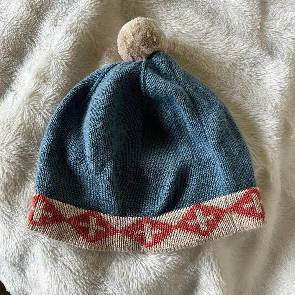 Pendleton PomPom Blue Knit Baby Hat
